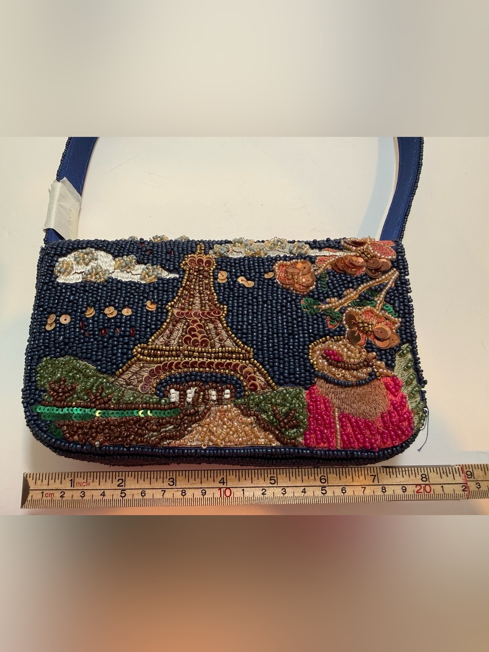 * VIRAL NEW RELEASE - Beaded Navy Shoulder Bag with Embroidered Paris Motif
